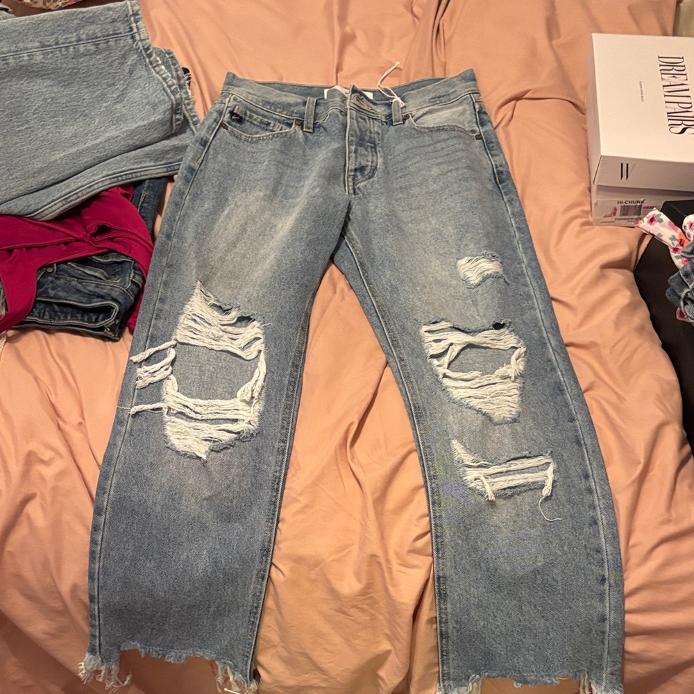 KanCan Light Blue Distressed Straight Leg Jeans
